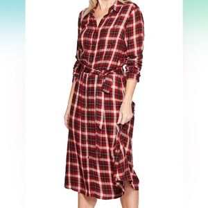 Universal Thread Red Plaid Long Sleeve Midi Button Down Dress | Size L